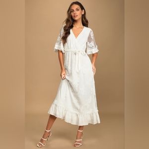 Lulu's Cream Lace Midi Dress
